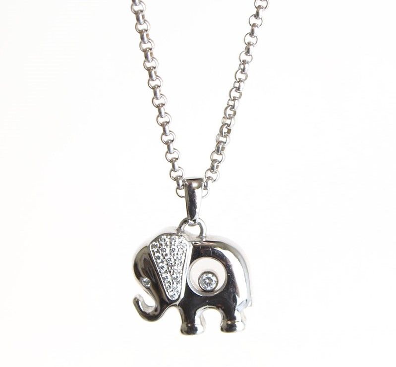 Chopard Elephant 750 White Gold Moving Diamond Necklace 21 cm 26811646