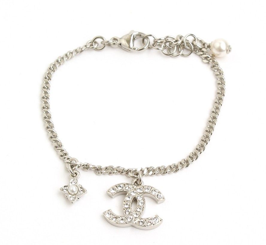 CHANEL Silver CC Logo & Pearl Bracelet 28782614