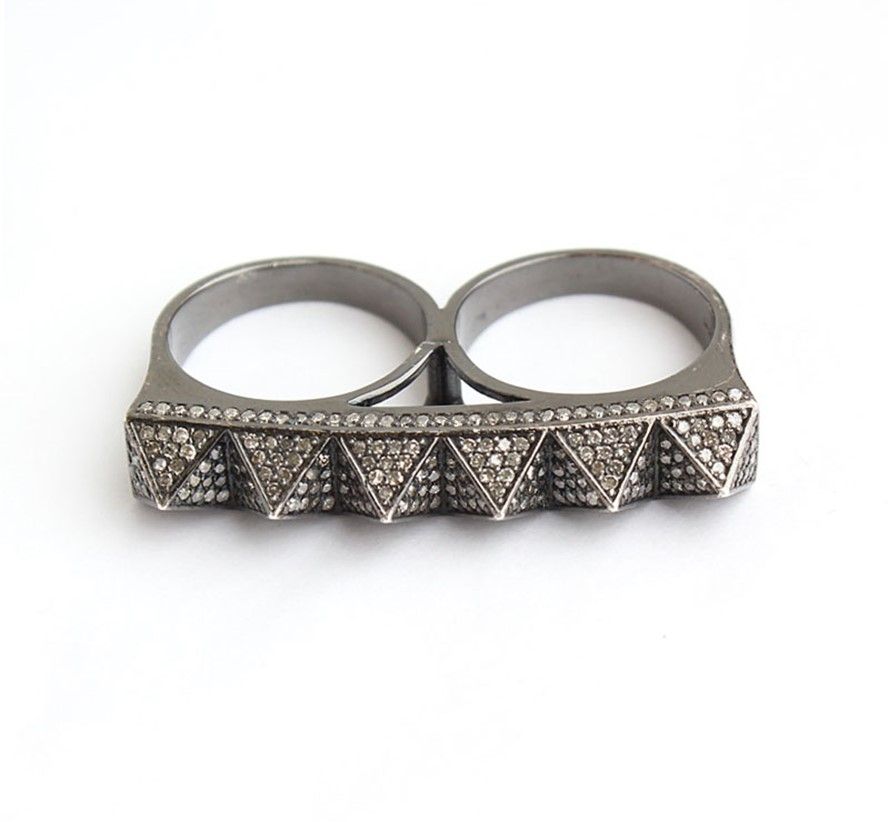 Other Brand Crystal Pyramid 925 Silver Double Ring 14 26811763