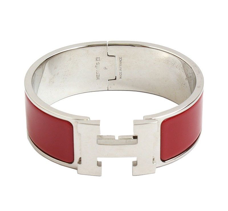 Hermes Red H Click Clack Bangle Bracelet 12345 29563496