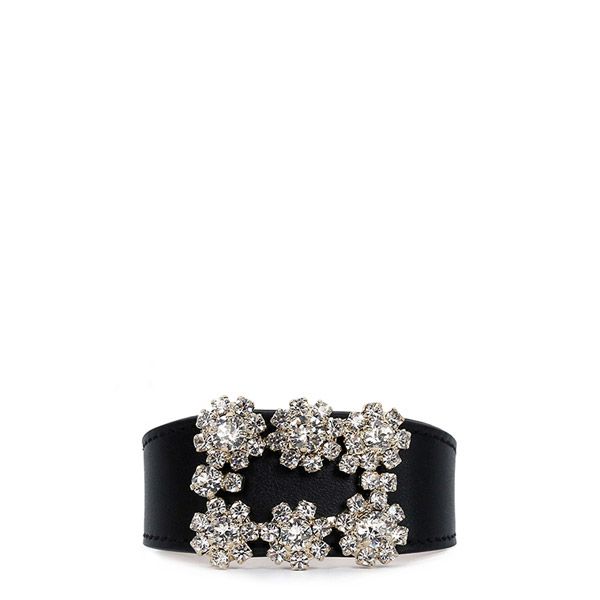 Roger Vivier Black Flower Strass Buckle Bracelet 78822219