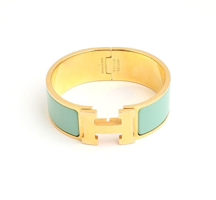 Hermes Mint H Click Clack Gold-Plated Bangle Bracelet 12345 27451285