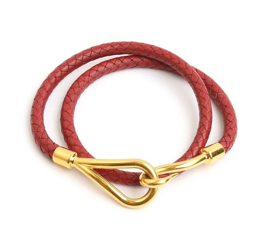 Hermes Burgundy Woven Leather Gold-tone Choker Bracelet 27550391