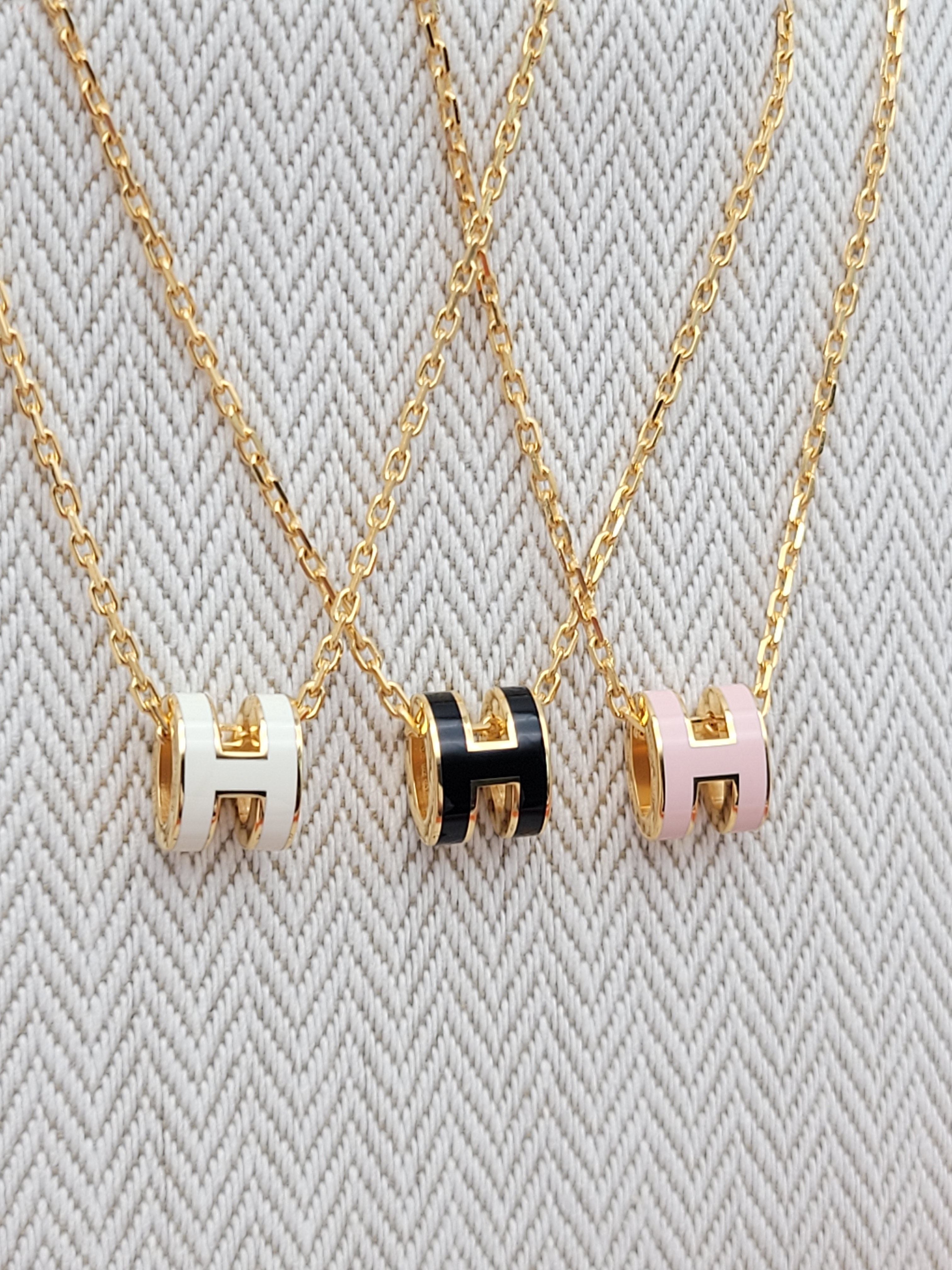 Hermes Mini Pop H Necklace Blanc Rose Dragee Noir Gold 127030381