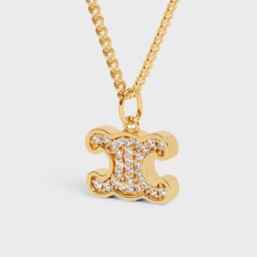 Celine Triomphe Rhinestone Necklace Gold Finish Brass Crystal 460GB6BZI 35OR 120420267