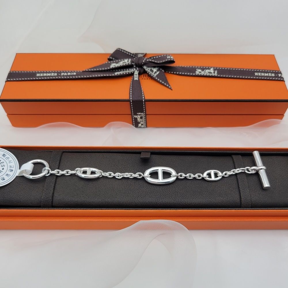 Hermes Chalcedony Bracelet Shandal Silver 121330871