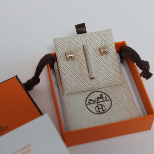 Hermes Mini Pop H porcelain Glace Rose Gold Earrings 72612378
