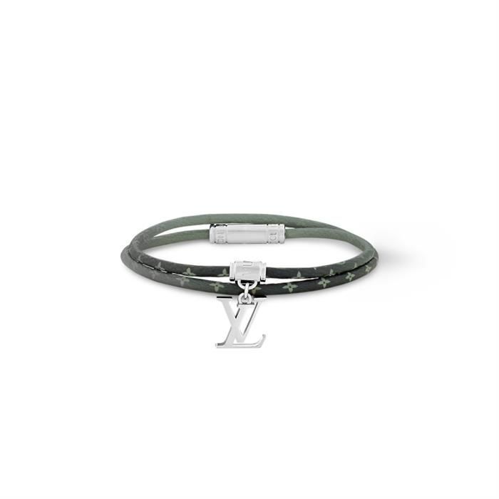 Louis Vuitton Men's Bracelet Gradient Khaki Canvas Silver M8723E M8723D 118189645
