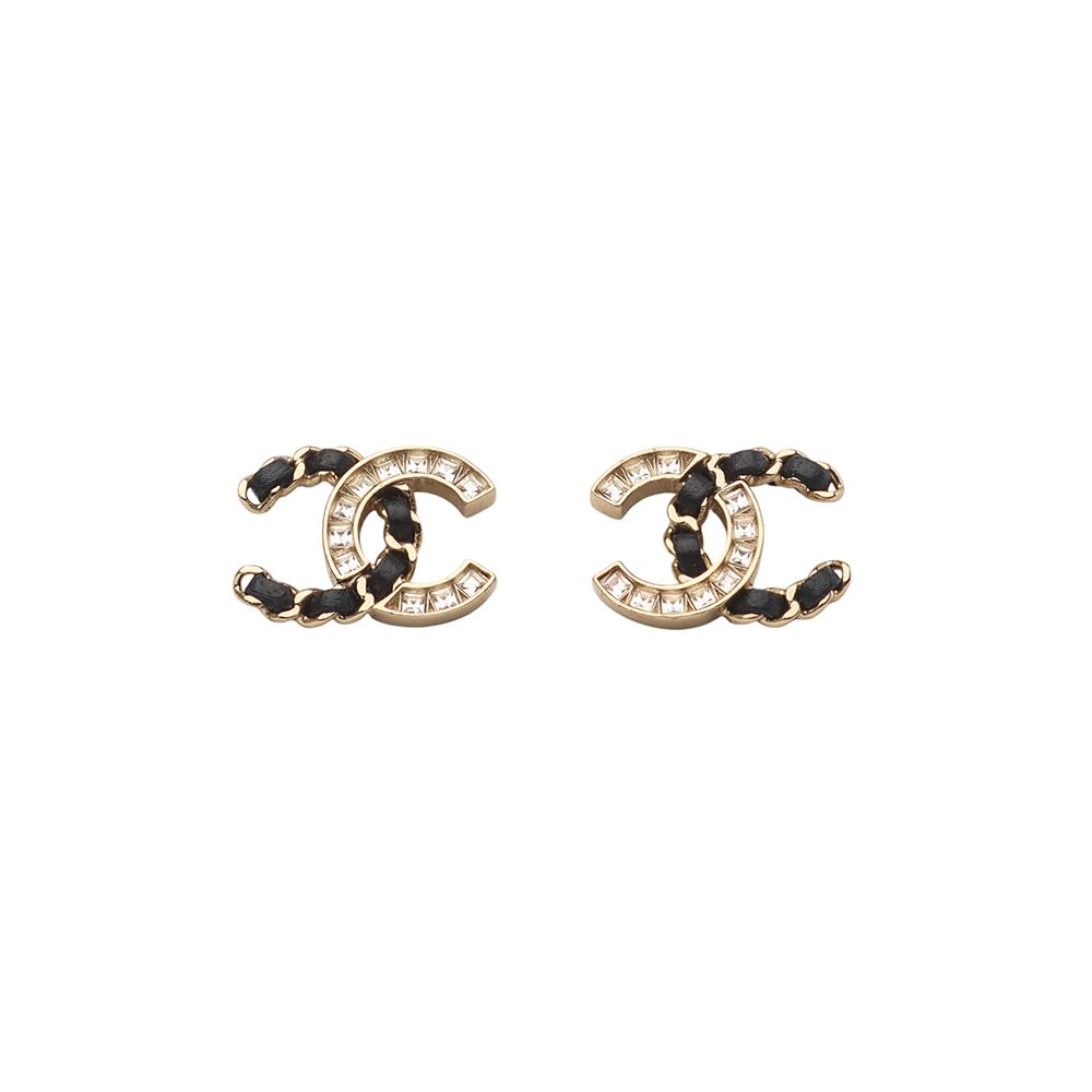 CHANEL Half Crystal Chain Earrings with CC Logo AB0023 34787-1 133080578