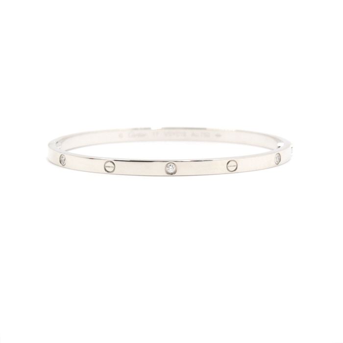 Cartier 18K White Gold 0.15 Carat 6P Diamond LOVE Bracelet Size 17 aa49964 133067593