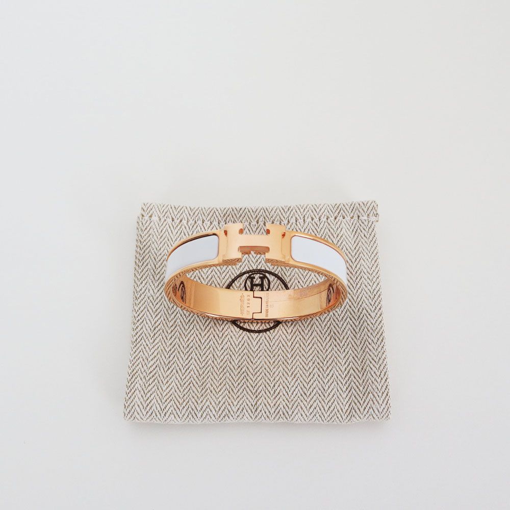 Hermes Klik Ahsu Bracelet Rose Gold Hardware & Blanc PM H700001FO31 128303463