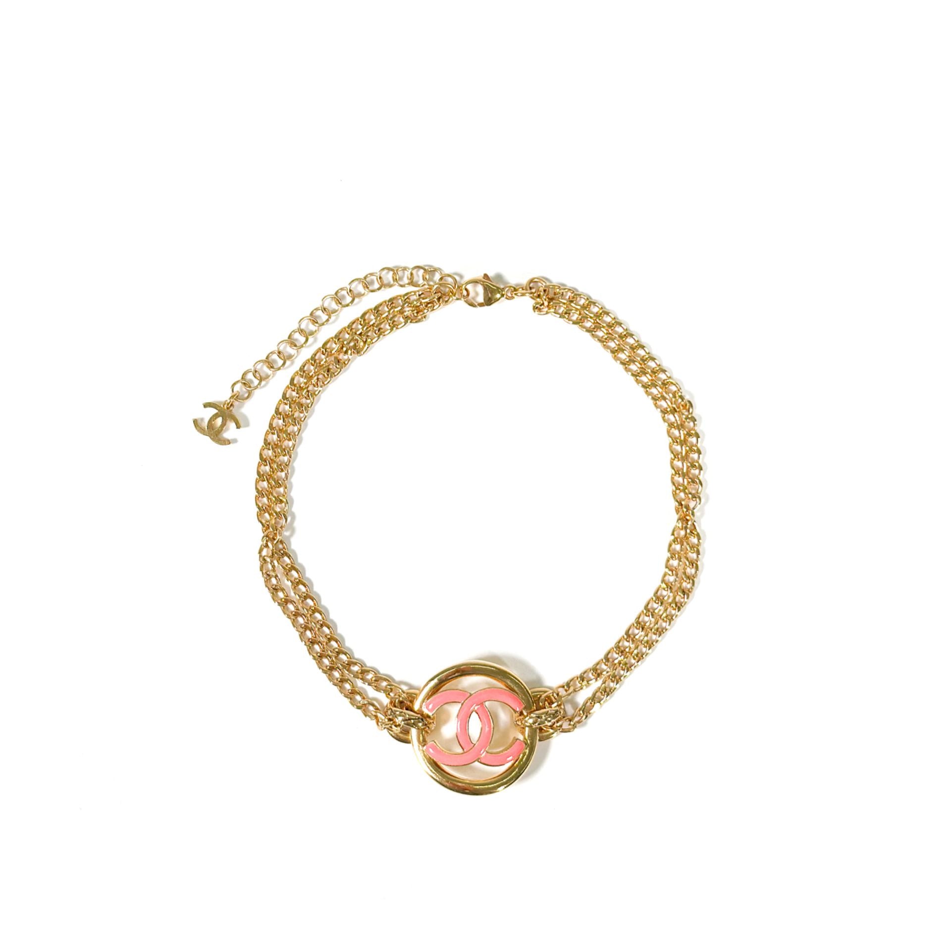 CHANEL Coco CC Logo Chain Choker Necklace Pendant Gold AB8355 B08186 132510762