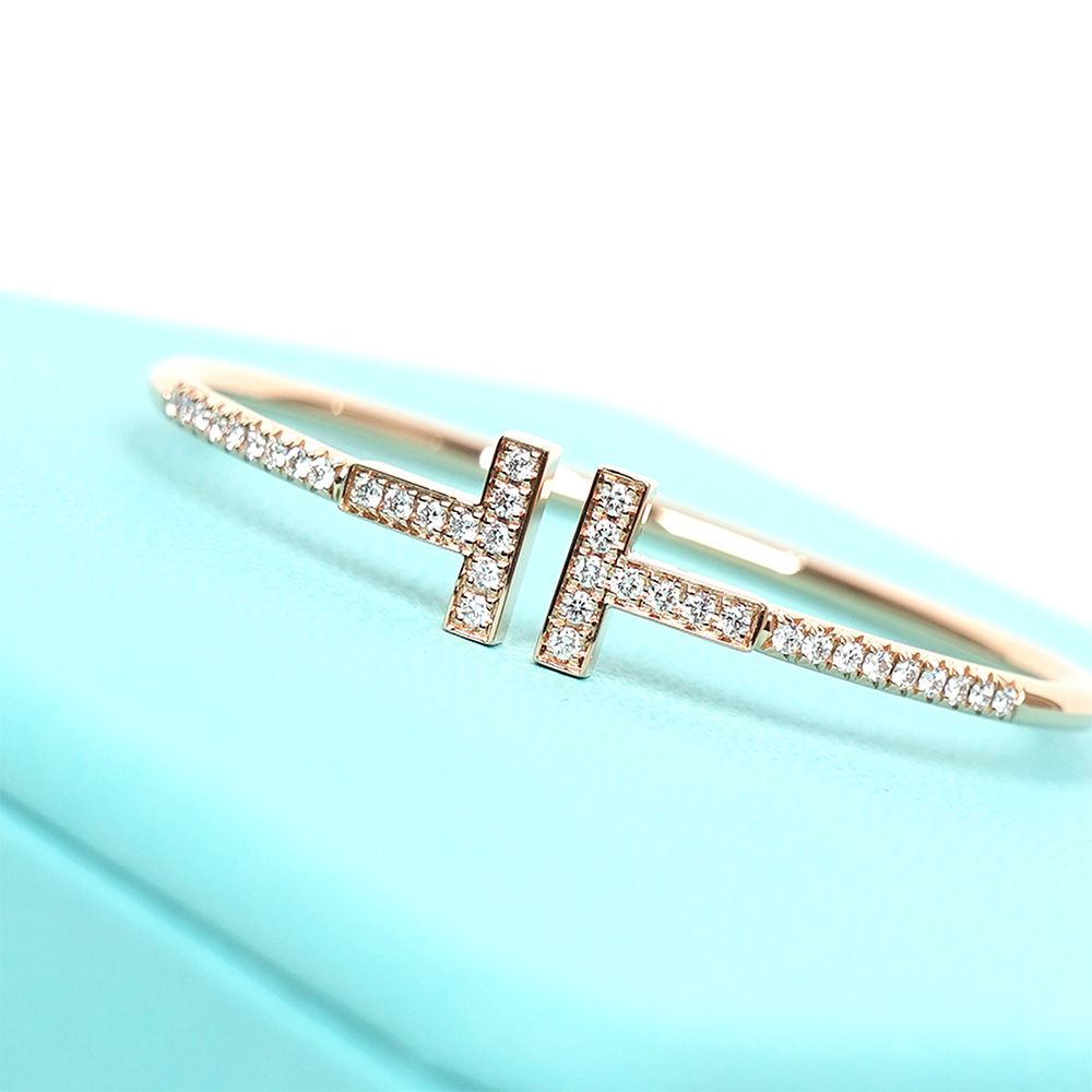 Tiffany & Co T Wire Bangle Pave Diamond Bracelet 20124 124442375