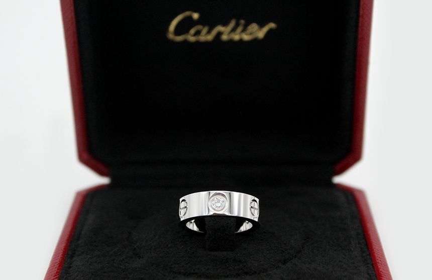 Cartier Love Wedding Band Classic 18K White Gold Diamond 3P Ring 46 (6) B4032546 122652934