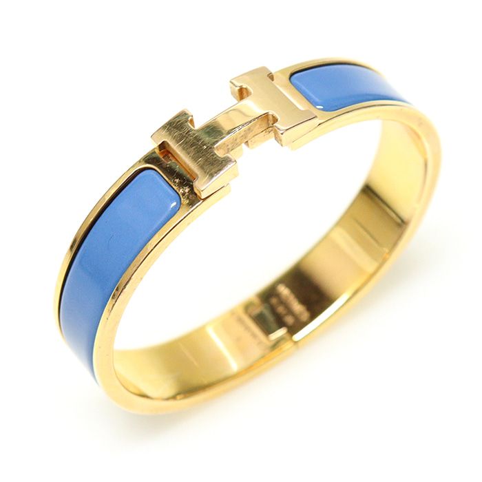 Hermes Blue Gold Tone Click H Bracelet PM H700001F 114920153