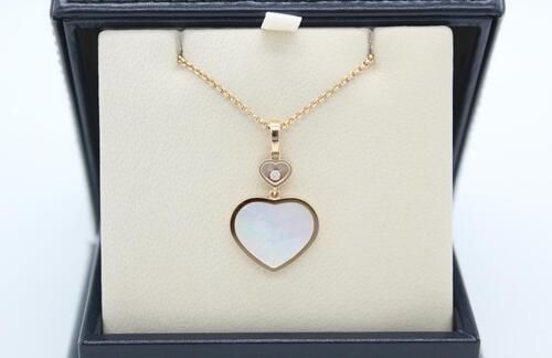 Chopard Happy Heart Mother of Pearl Diamond Necklace Pendant in 18K Rose Gold 7974825301 115611797