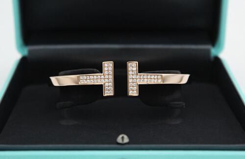 Tiffany & Co T Square Pave Diamond 18K Rose Gold Bracelet 38174355 115611349