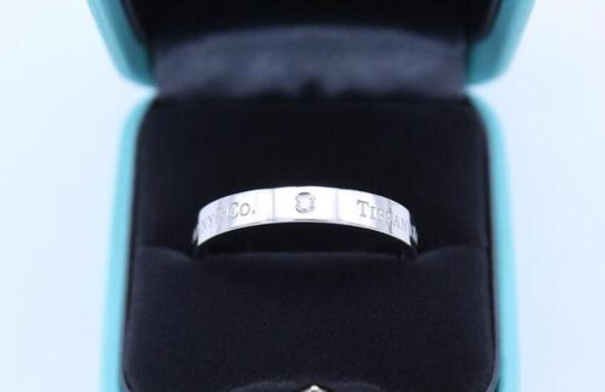 Tiffany & Co Band Ring 4mm Diamond 3P Platinum Ring 12.5 (27) 60002407 115532176