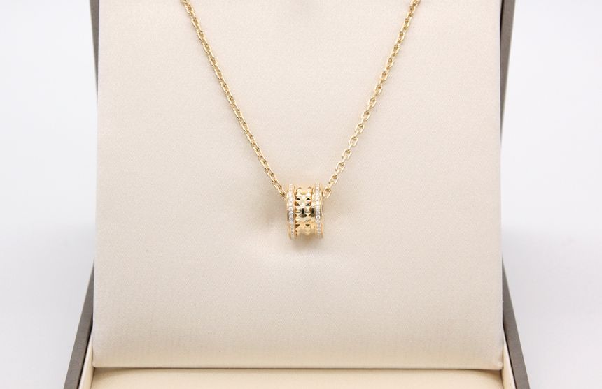 BVLGARI B.Zero1 Rock Pave Diamond 18K Yellow Gold Pendant Necklace 358349 112714892