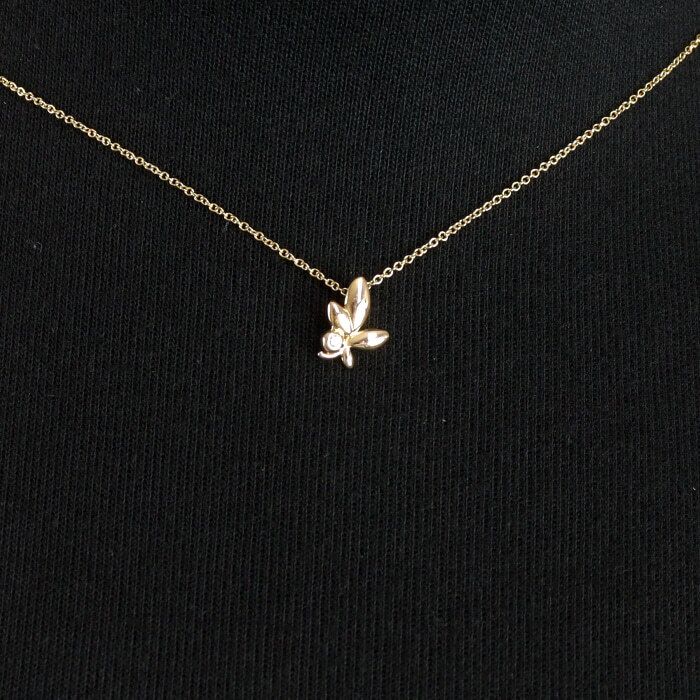 Tiffany & Co 18K Yellow Gold 1P Diamond Paloma Picasso Olive Leaf Pendant Necklace aa49849 132992118