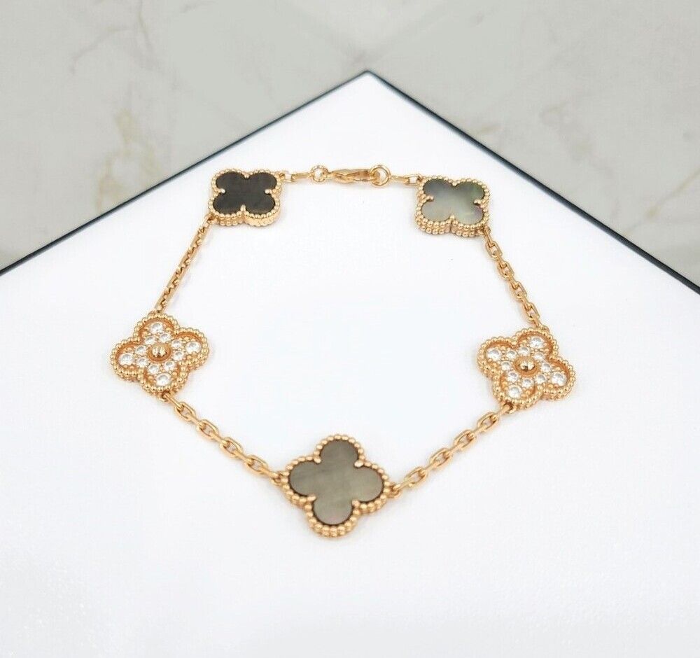 Van Cleef & Arpels Vintage Alhambra Bracelet with 5 Motifs Diamond Mother-of-Pearl VCARP2R100 132979310