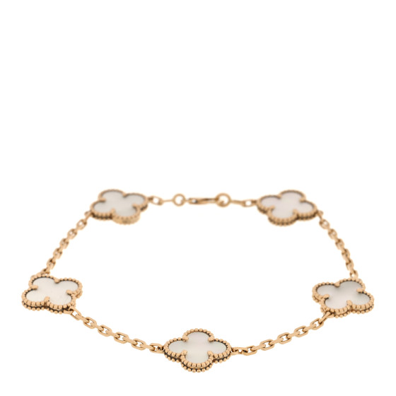 18K Yellow Gold Mother of Pearl 5 Motifs Vintage Alhambra Bracelet