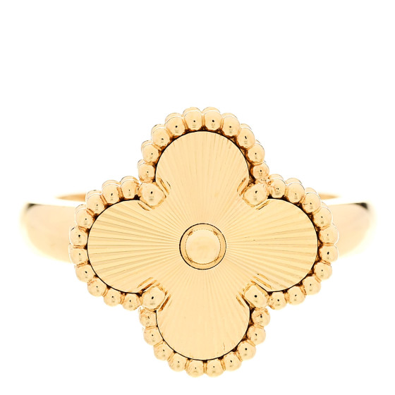 18K Yellow Gold Guilloche Vintage Alhambra Ring 52 6