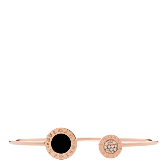 18K Rose Gold Diamond Onyx BVLGARI BVLGARI Cuff Bracelet M