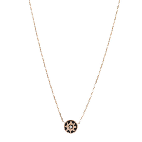 18K Rose Gold Diamond Black Onyx Rose Des Vents Necklace