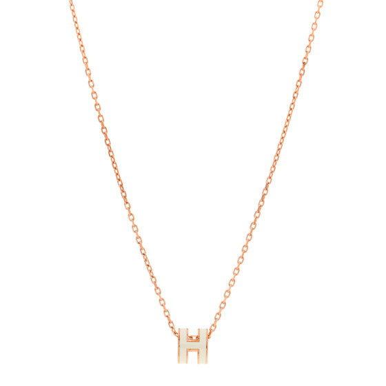 Lacquered Rose Gold Mini Pop H Pendant Necklace White