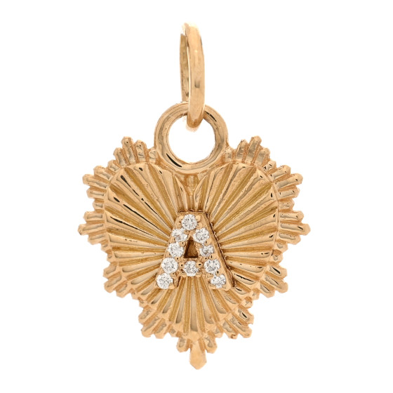 18K Yellow Gold Diamond Initial A Miniature Heart Medallion Pendant