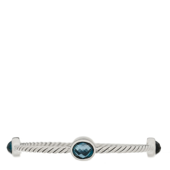 Sterling Silver Blue Topaz 3mm 4 Station Bangle Bracelet