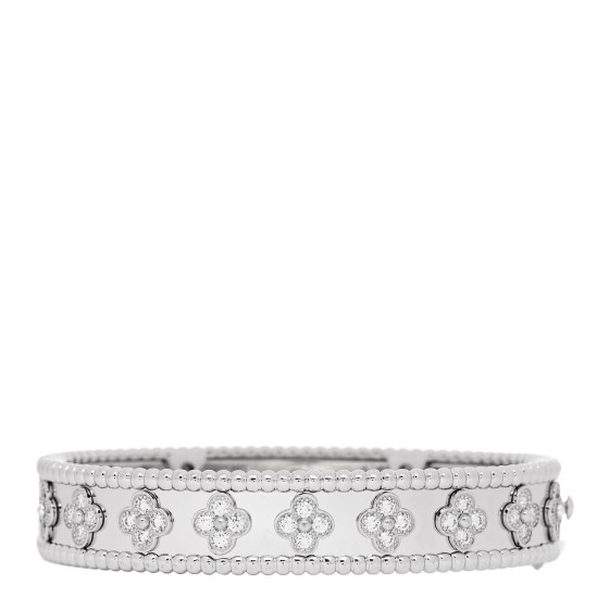 18K White Gold Diamond Perlee Clovers Bangle Bracelet S