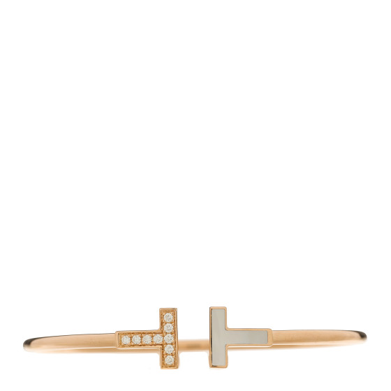 18K Rose Gold Diamond Mother of Pearl T Wire Bracelet