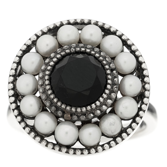 Sterling Silver Black Onyx Freshwater Pearl Ziegfeld Ring 56 7.5