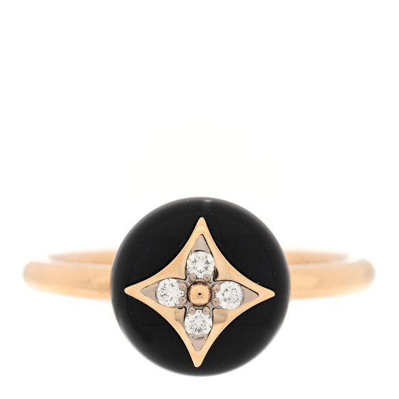 18K Yellow Gold Diamond Black Onyx Idylle Blossom Ring 56 7.5