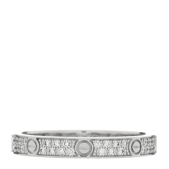 18K White Gold Diamond 2.6mm LOVE Paved Band Ring 50 5.25