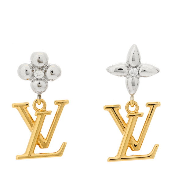 Metal Crystal LV Iconic Flower Earrings Gold Silver