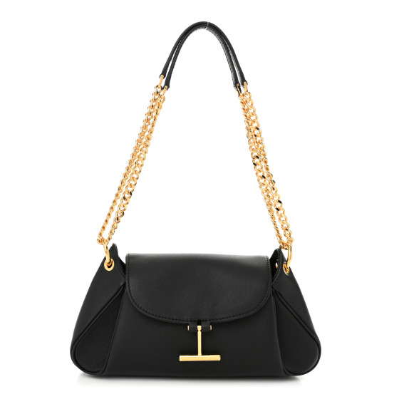 Natural Grain Calfskin Tara Chain Shoulder Bag Black