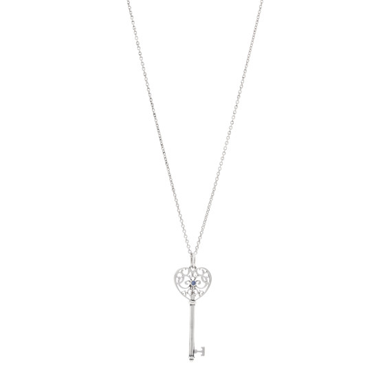 Sterling Silver Blue Sapphire Enchant Heart Key Pendant Necklace