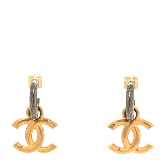 Metal Drop CC Earrings Ruthenium Gold