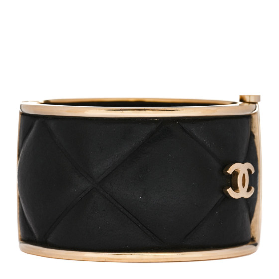 Lambskin Quilted CC Cuff Bracelet Black