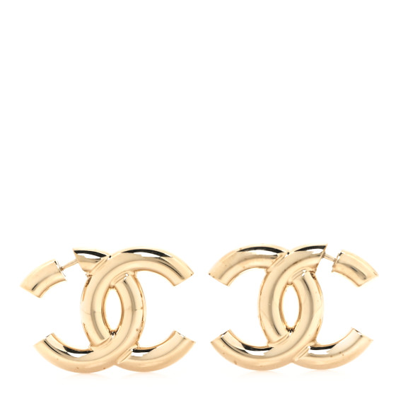 Metal Large CC Earrings Light Gold