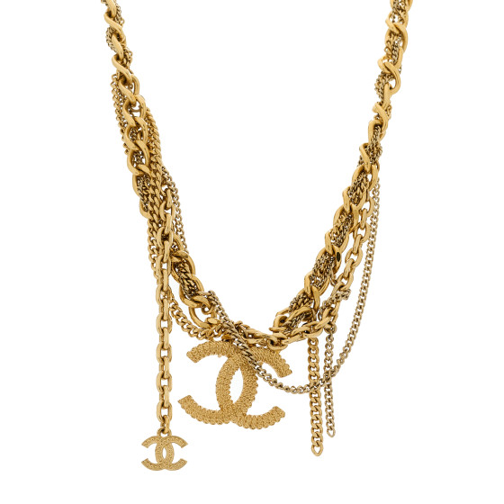 Metal Chain Link CC Multi Strand Choker Necklace Gold