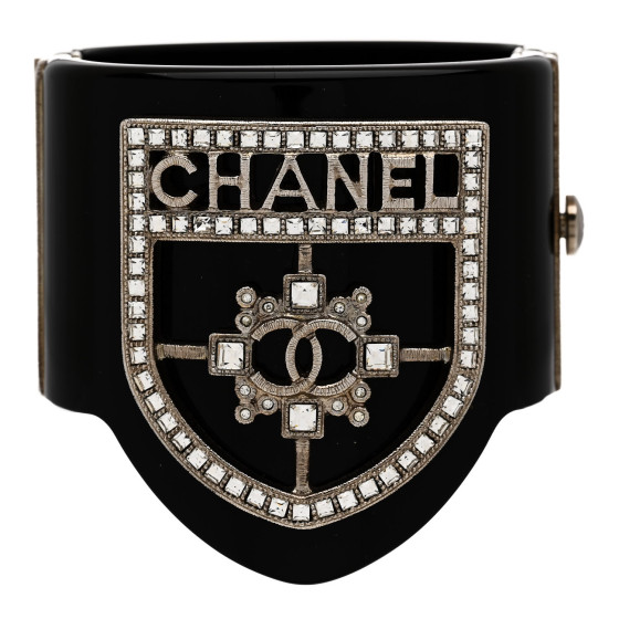 Resin Swarovski Baguette Crystal CC Shield Cuff Black