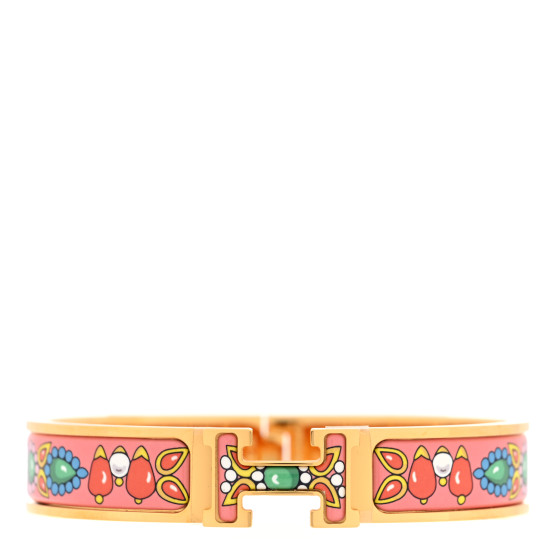 Enamel Printed Parures de Maharajas Narrow Clic Clac H Bracelet GM Tropique