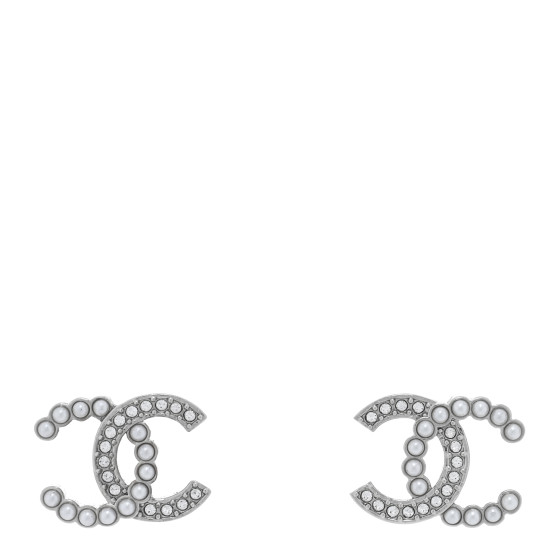 Pearl Crystal CC Earrings Silver