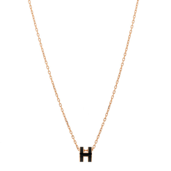Lacquered Rose Gold Mini Pop H Pendant Necklace Black