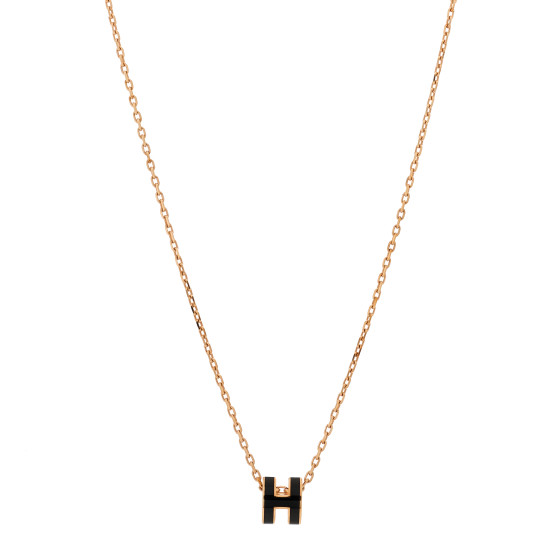 Lacquered Gold Mini Pop H Pendant Necklace Black