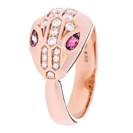 18K Rose Gold Diamond Rubellite Serpenti Seduttori Ring 53 6.5